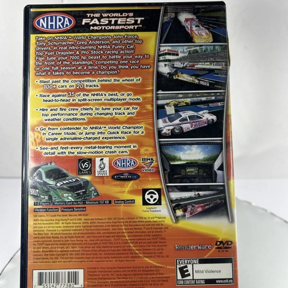 NHRA Championship Drag Racing ( PlayStation 2)- PS2 Disc Case‎ and Manual